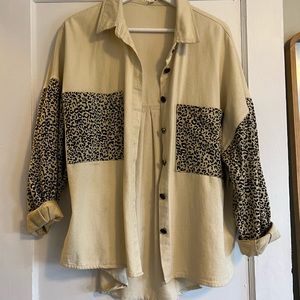 Cream shacket with leopard detail